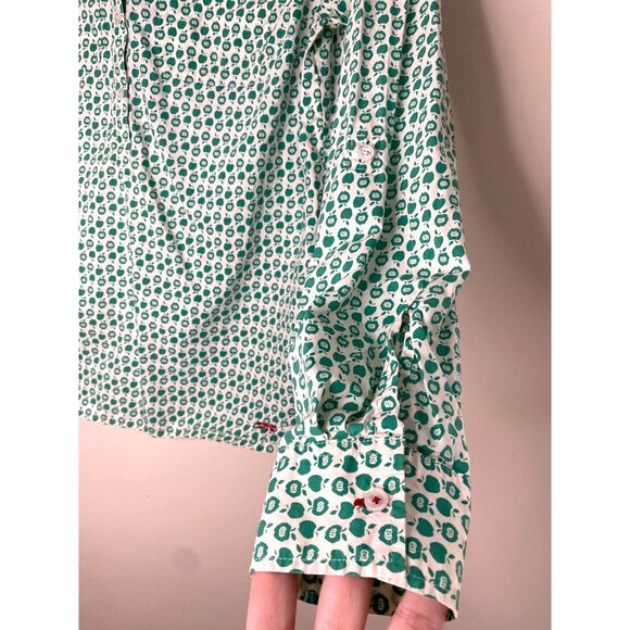 Talbots Sz 8 Green Apple Long Sleeve Button Shirt Novelty Fall Cottagecore Teach - Picture 4 of 12